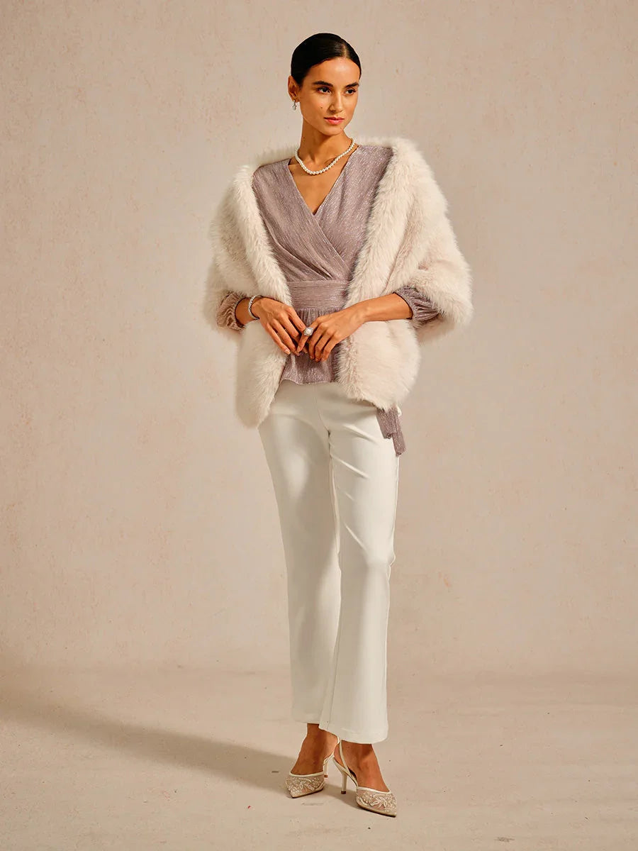 Metallic Pleated Chiffon Evening Wrap Top