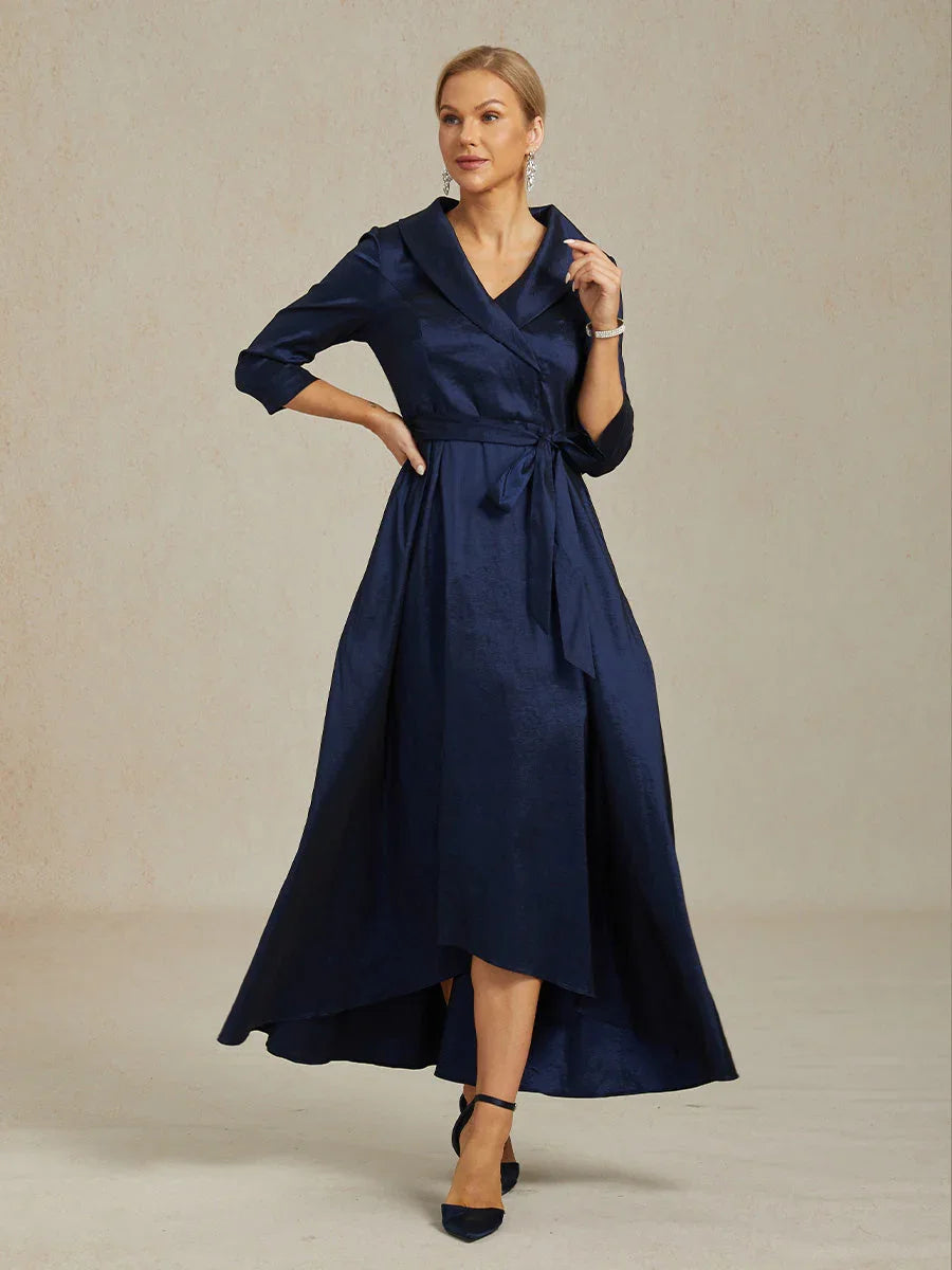 Stretch Taffeta Cocktail Dress with Tie Belt