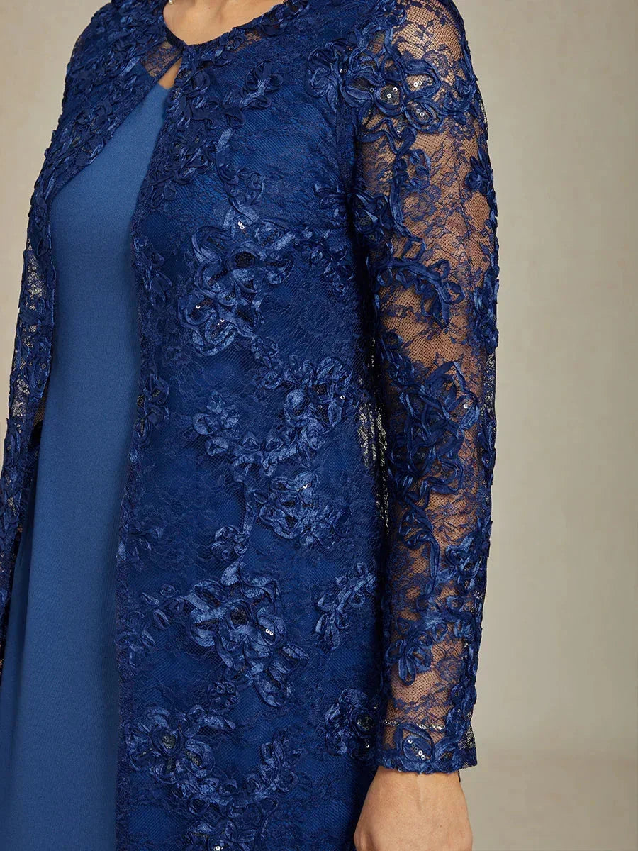 Rosette Lace Long Jacket with Sequin Detail