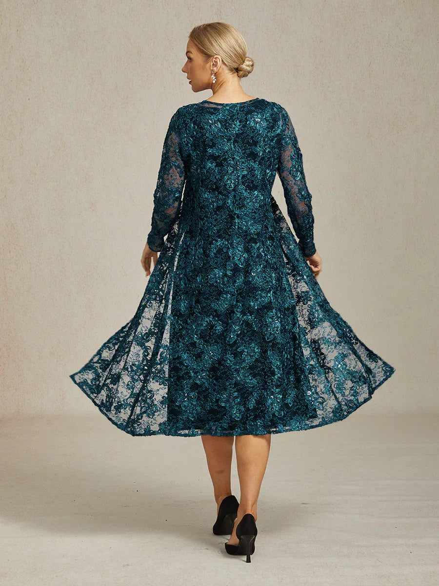 Lange Jacke aus Rosettenspitze mit Paillettendetail