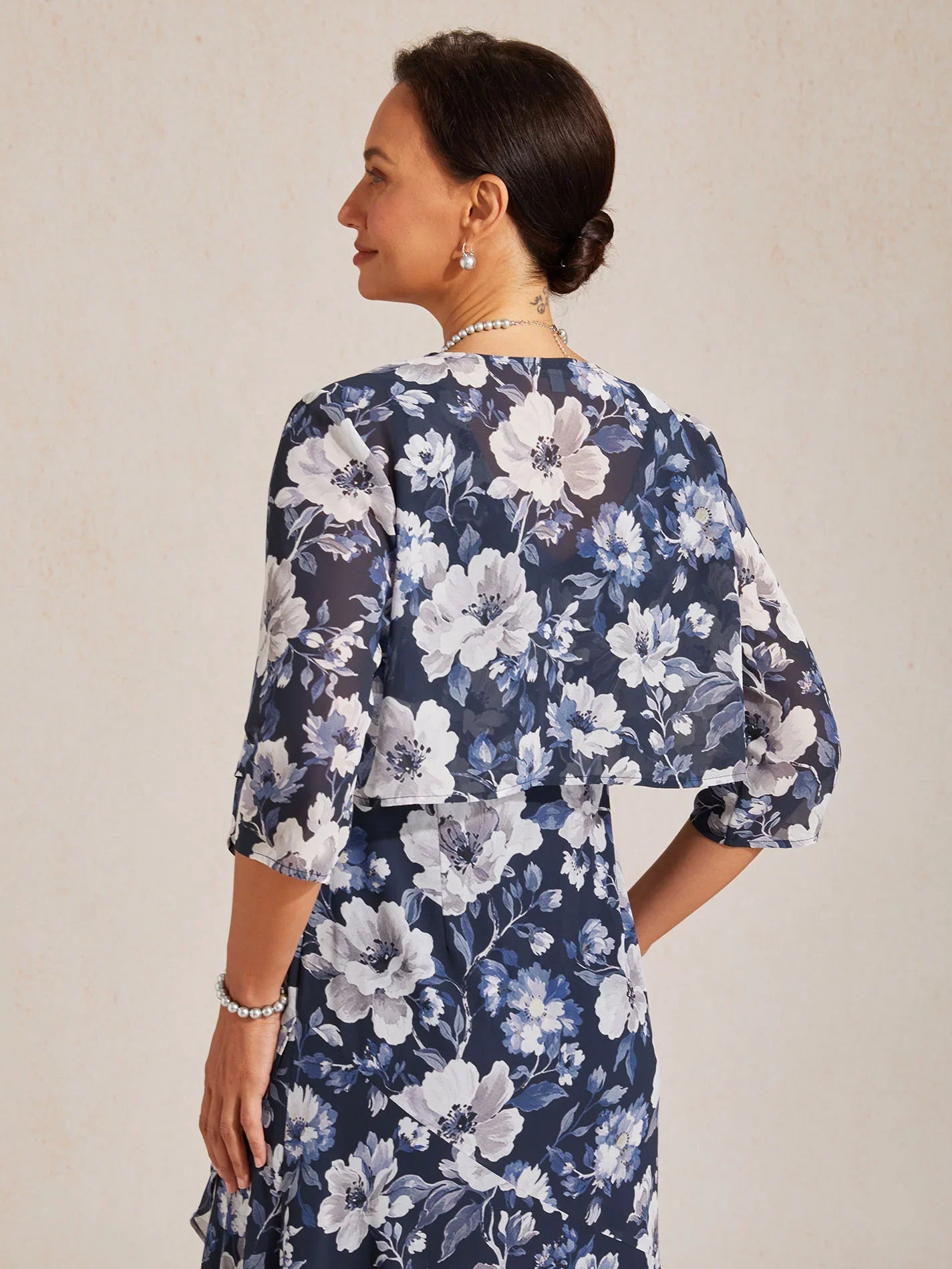 Floral Sheer Chiffon 3/4 Sleeve Shrug