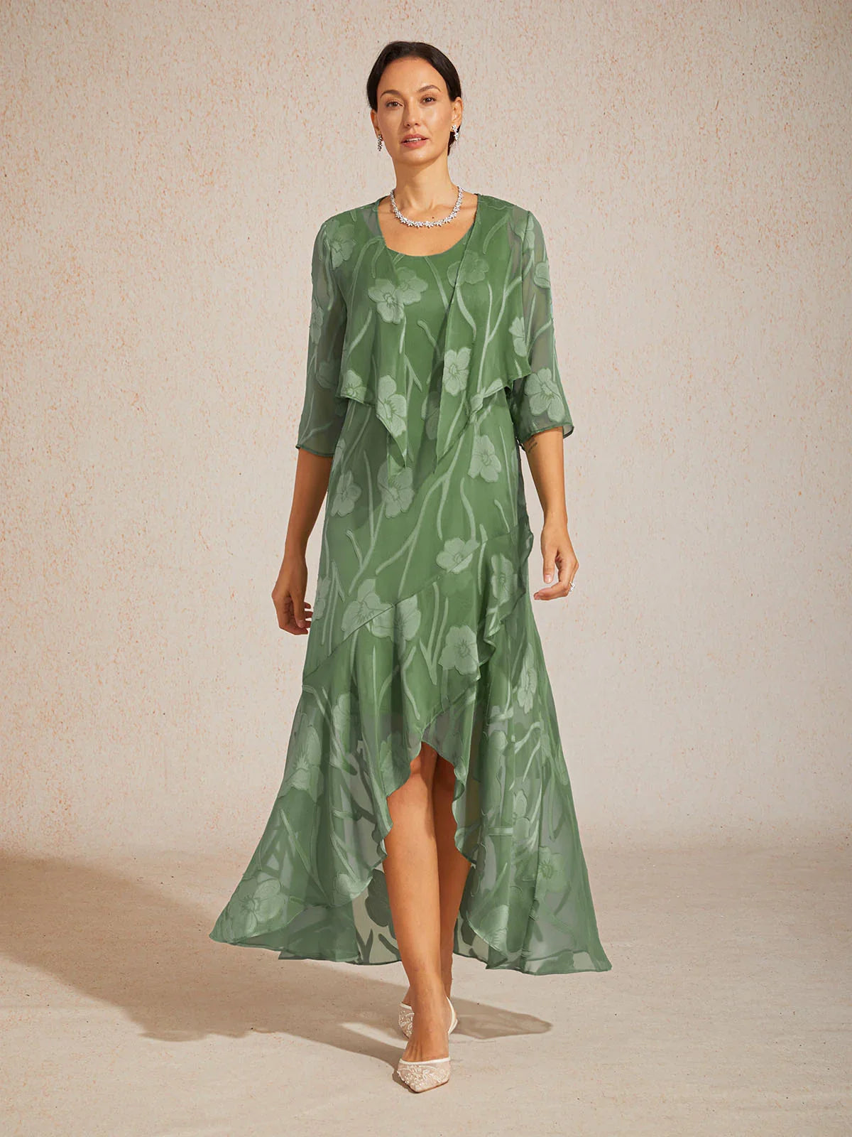 Floral Sheer Chiffon 3/4 Sleeve Shrug