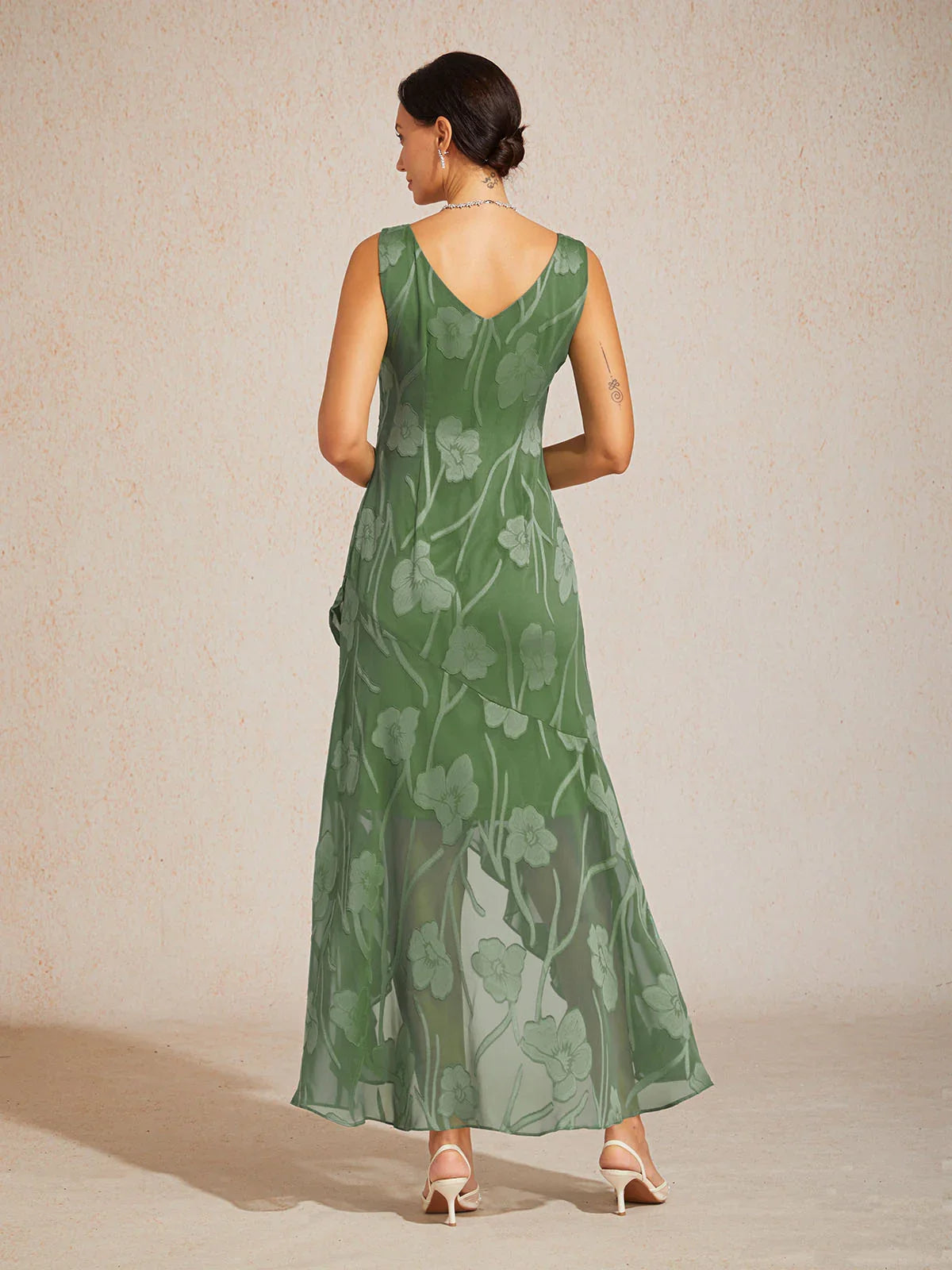Floral Chiffon Sleeveless Gown