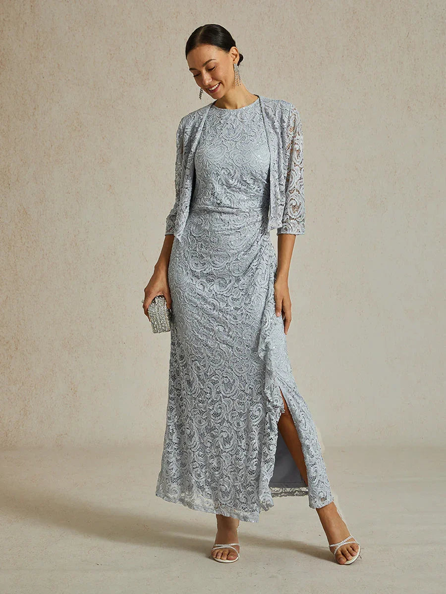 Robe longue en dentelle à sequins et volants