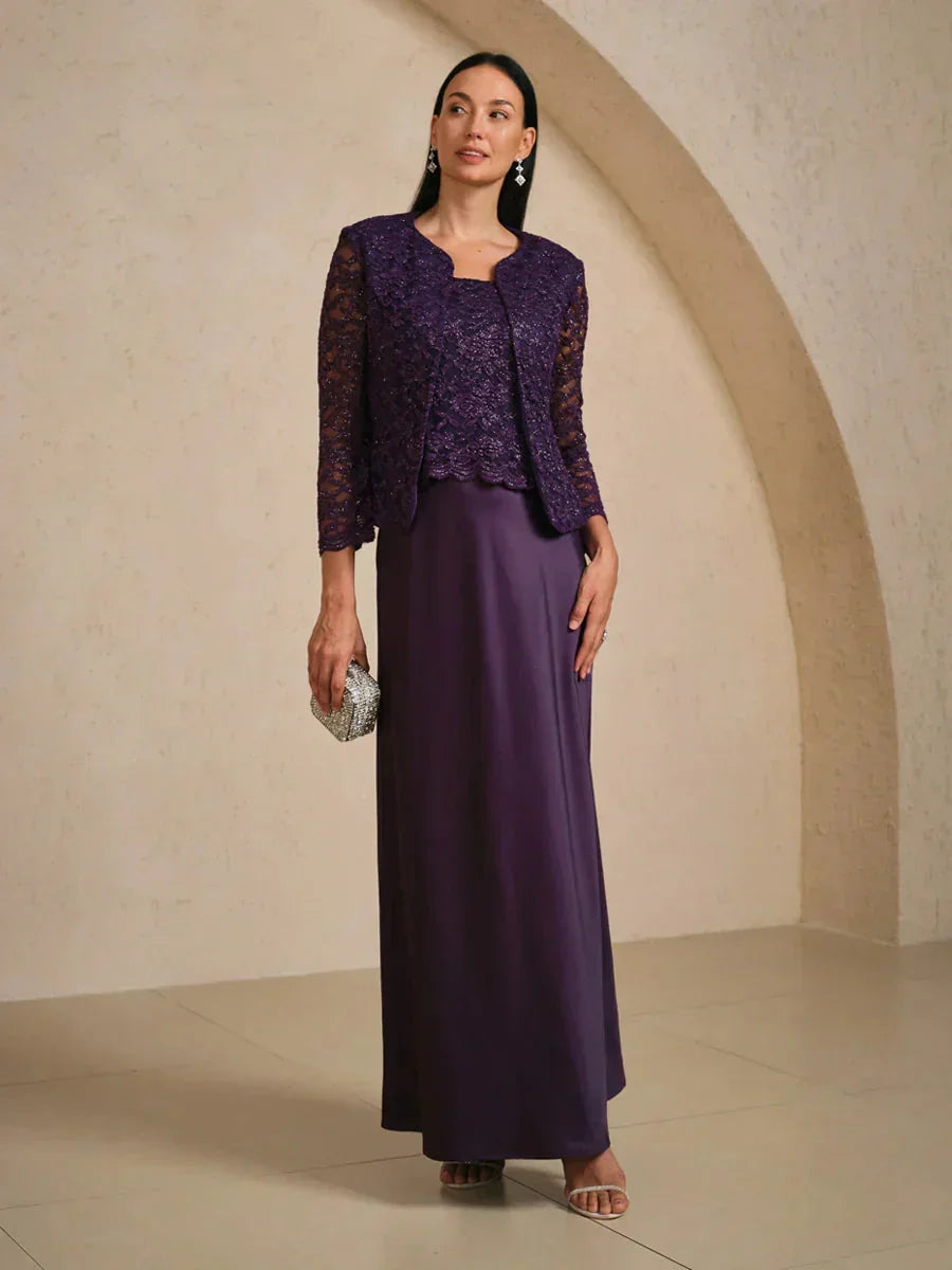 Glitter Lace Satin A-Line Jacket Dress