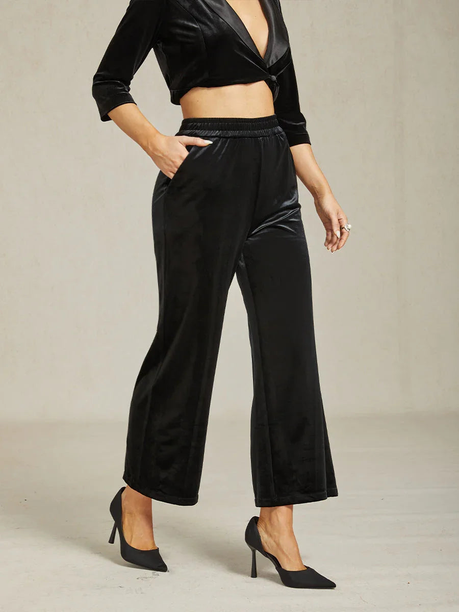 Straight Leg Velvet Pants with Pockets