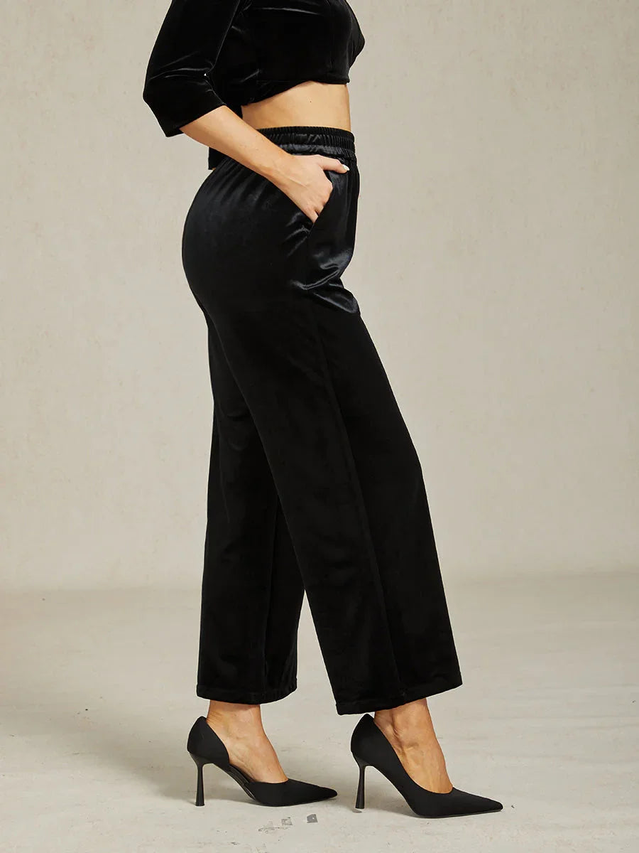 Straight Leg Velvet Pants with Pockets