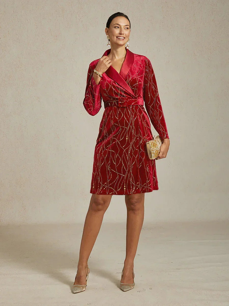 Velvet Blazer Dress with Satin Lapel and Belt