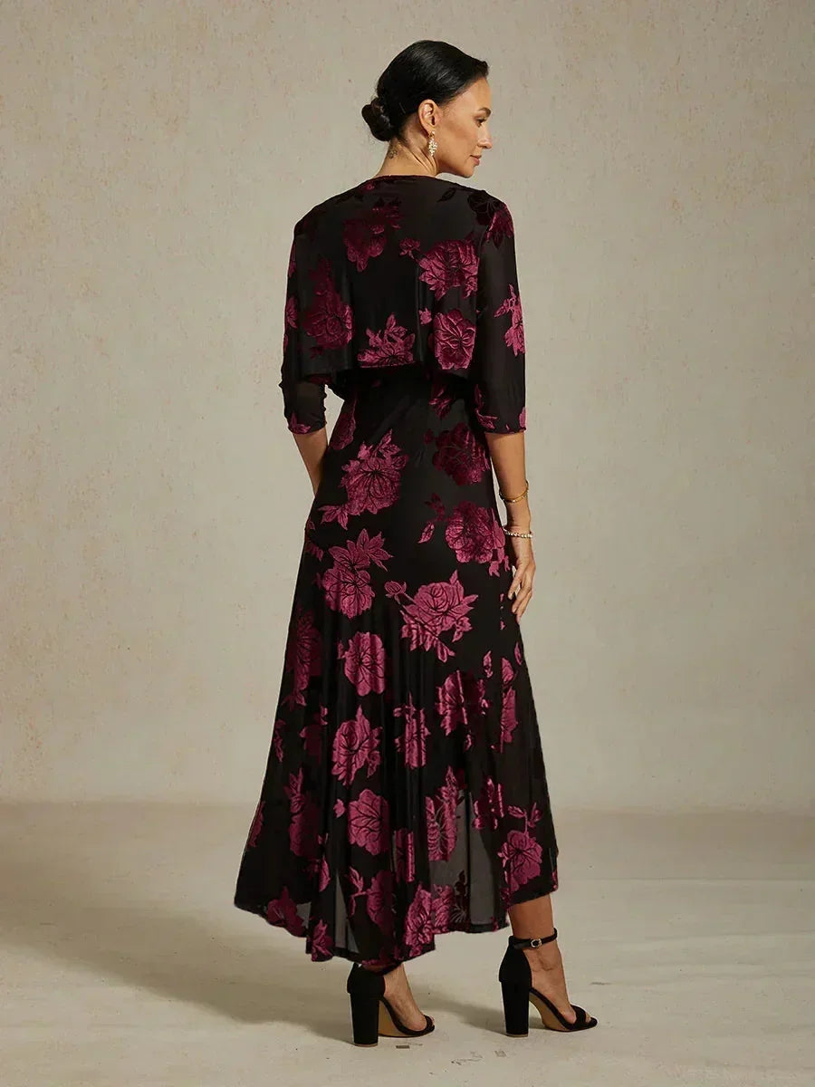 Floral Evening Gown with Asymmetrical Hem