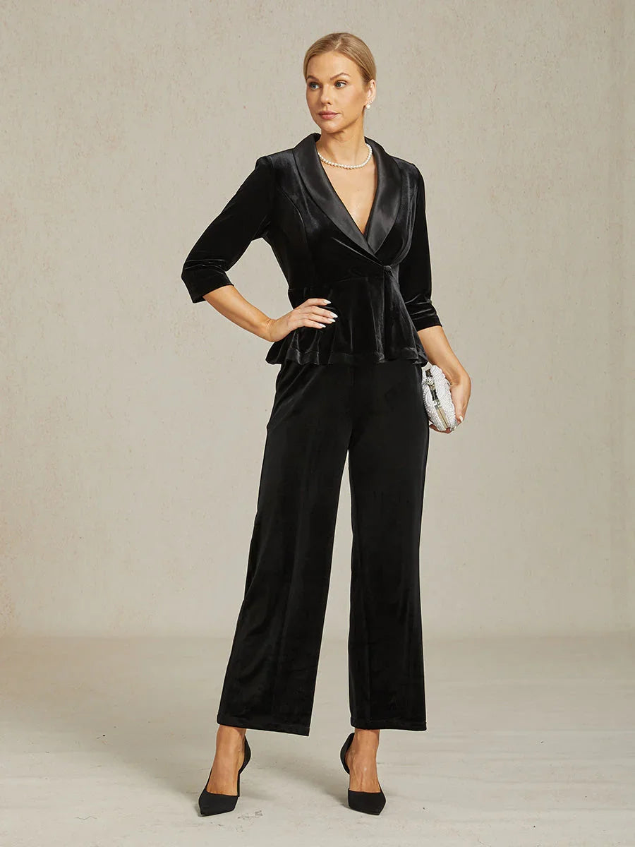 Velvet Peplum Blazer with Satin Collar
