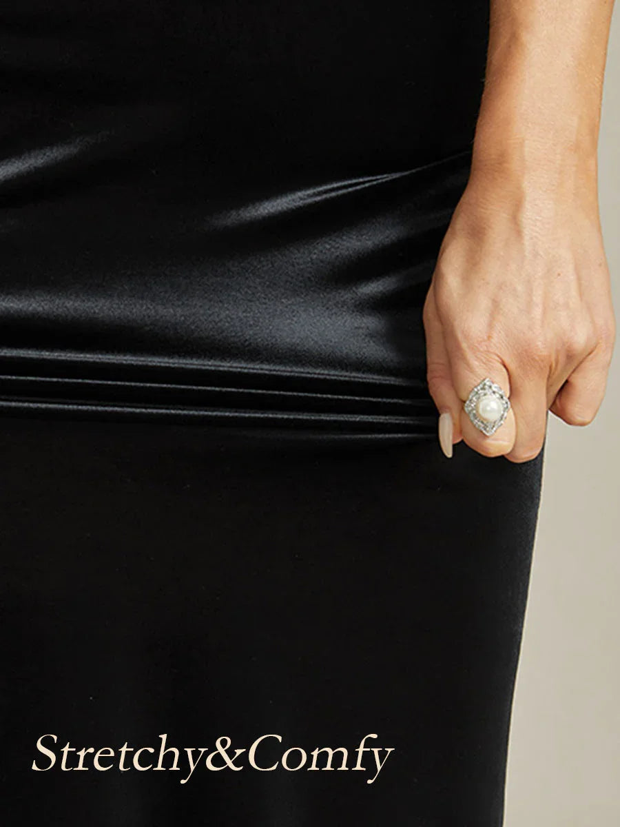 Cold Shoulder Stretch Velvet Dress with Front Slit