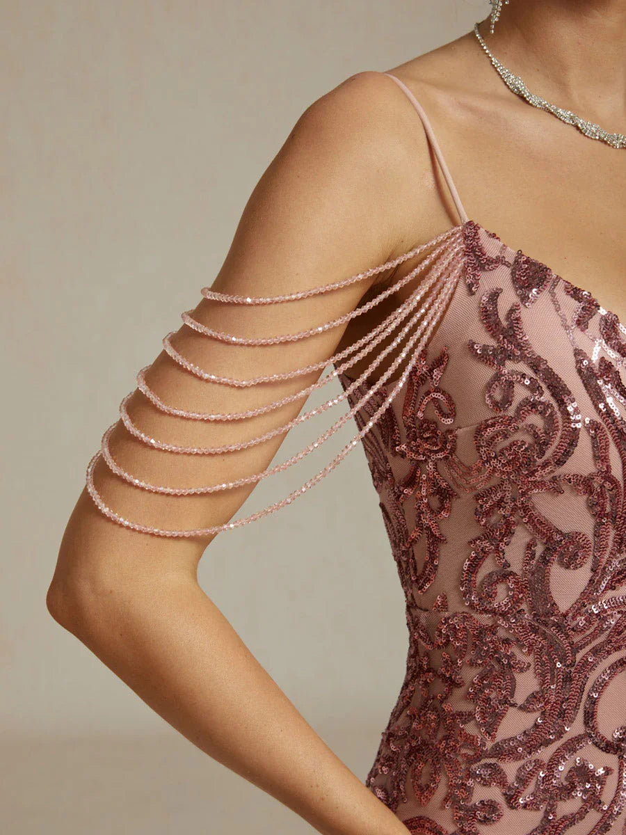 Vintage 1920s Sequin Off Shoulder Mermaid Evening Gown