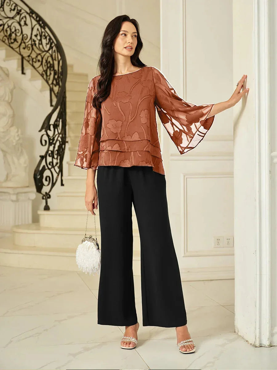 Chiffonbluse mit Blumenmuster und Lagenmuster
