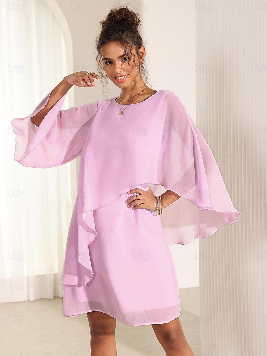 Batwing Sleeve Ruffle Chiffon Dress