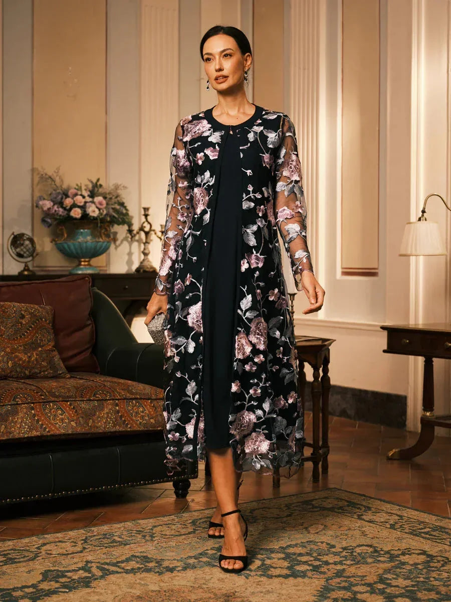 A-line Dress With Embroidered Lace Jacket