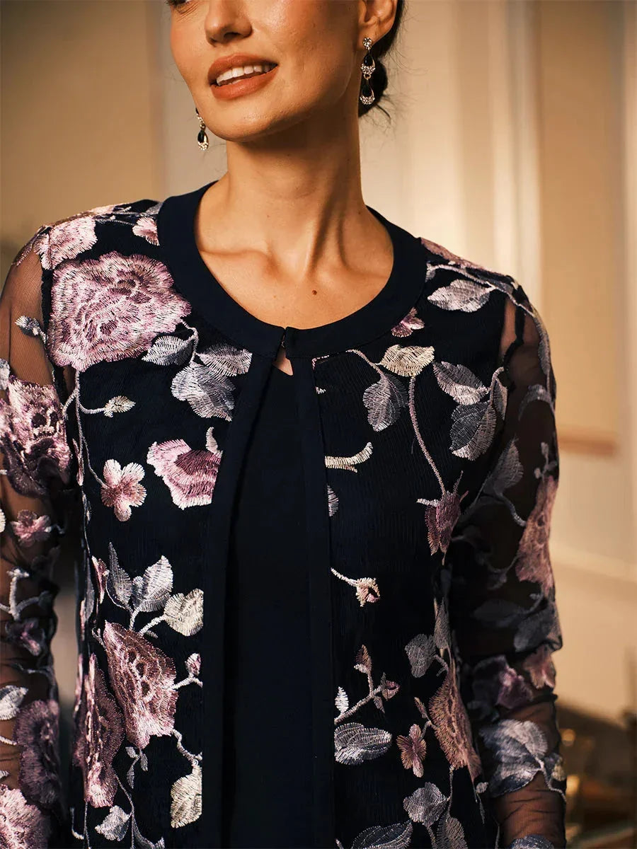 Mesh Lace Embroidered Floral Dress Set