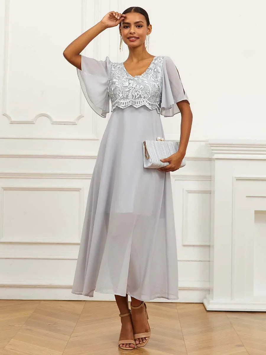 Formal Ruffle Lace Chiffon Dress