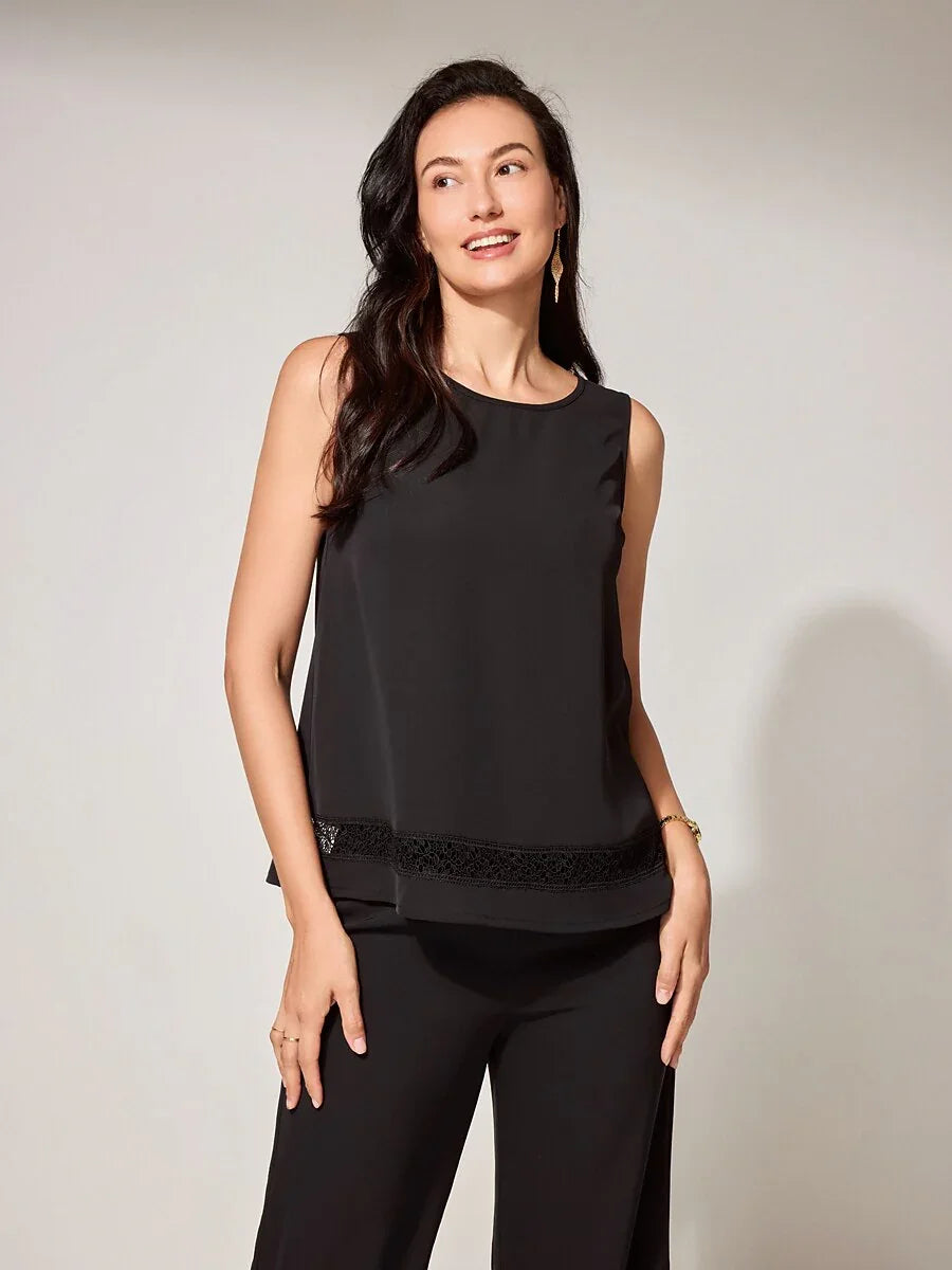 Lace-Trimmed Satin Tank Top Cardigan Set