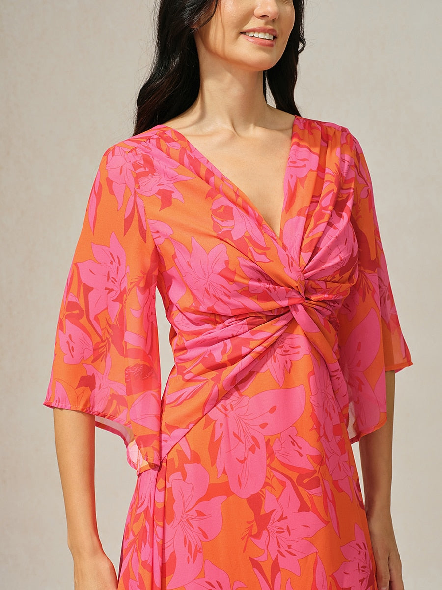 Twisted Ruffle Chiffon Maxi Dress
