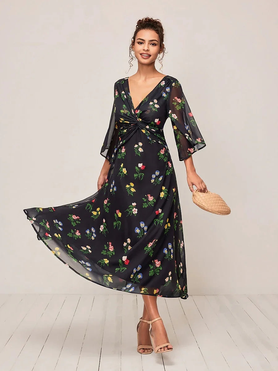 Floral Twisted Knot Maxi Dress