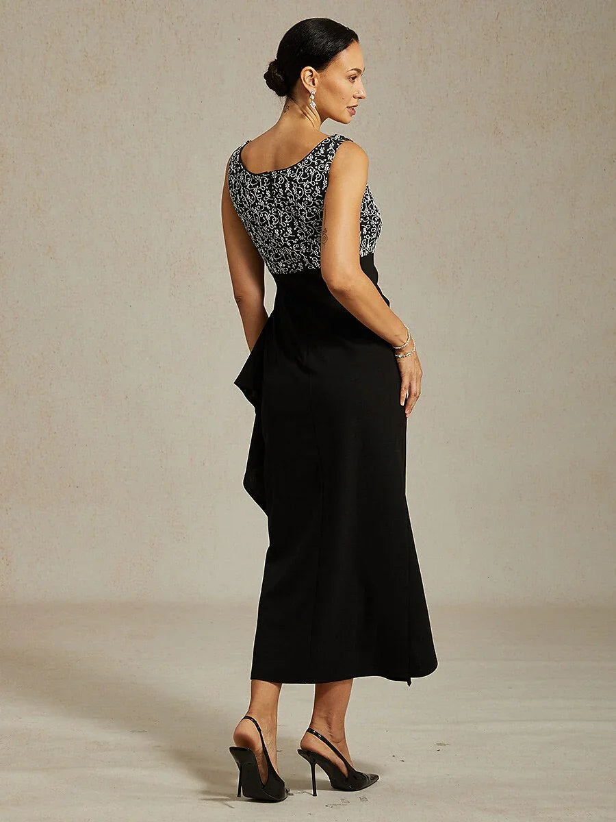 Jacquard Ruffle Ankle Length Jacket Dress