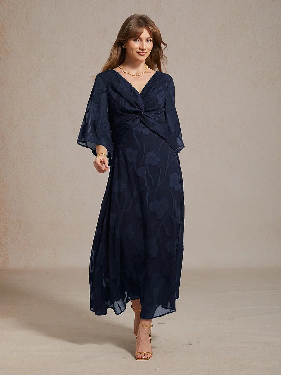 Robe longue en mousseline à volants, torsadée, à motif floral en dentelle