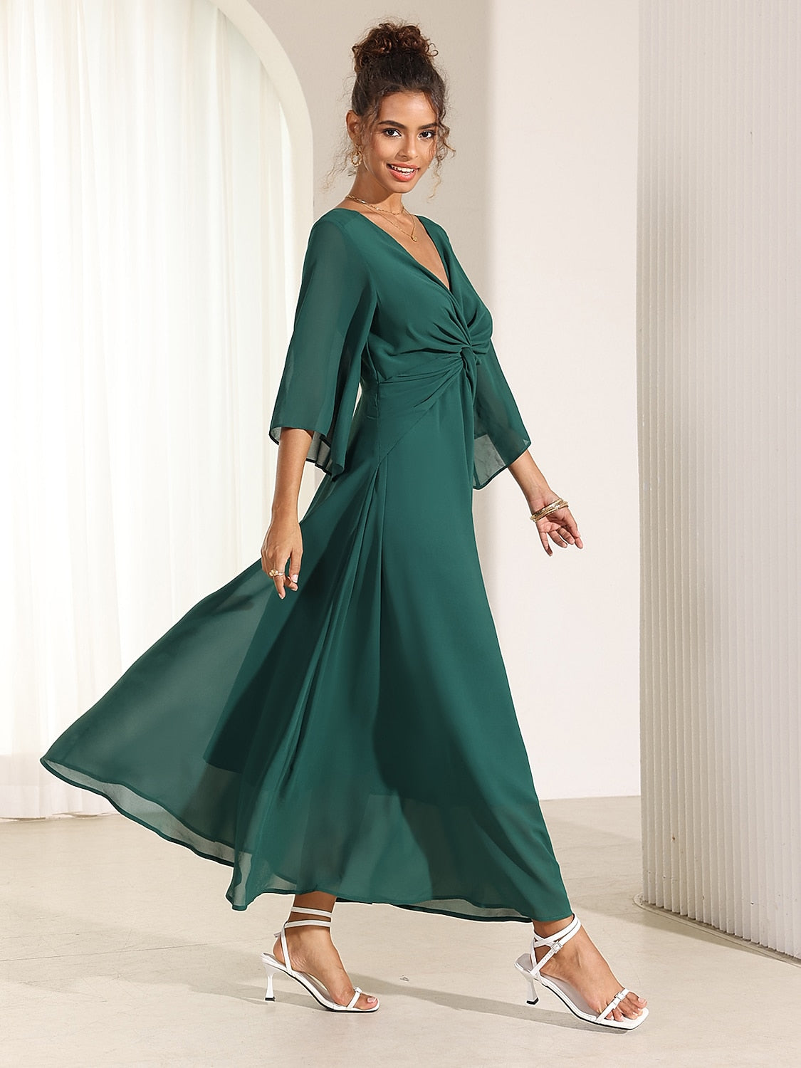 Twisted Ruffle Chiffon Maxi Dress