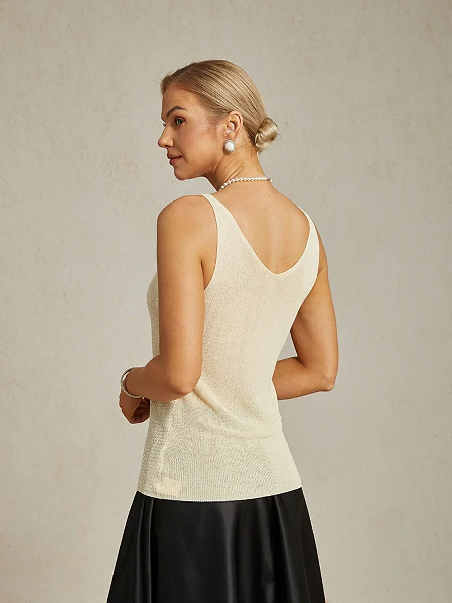 V Neck Knit Tank with Rhinestone Detailing