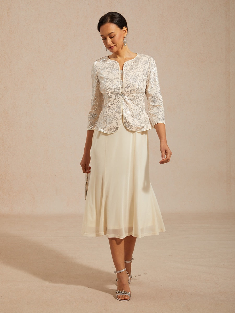 Midi Sequin Embroidered Jacket Dress