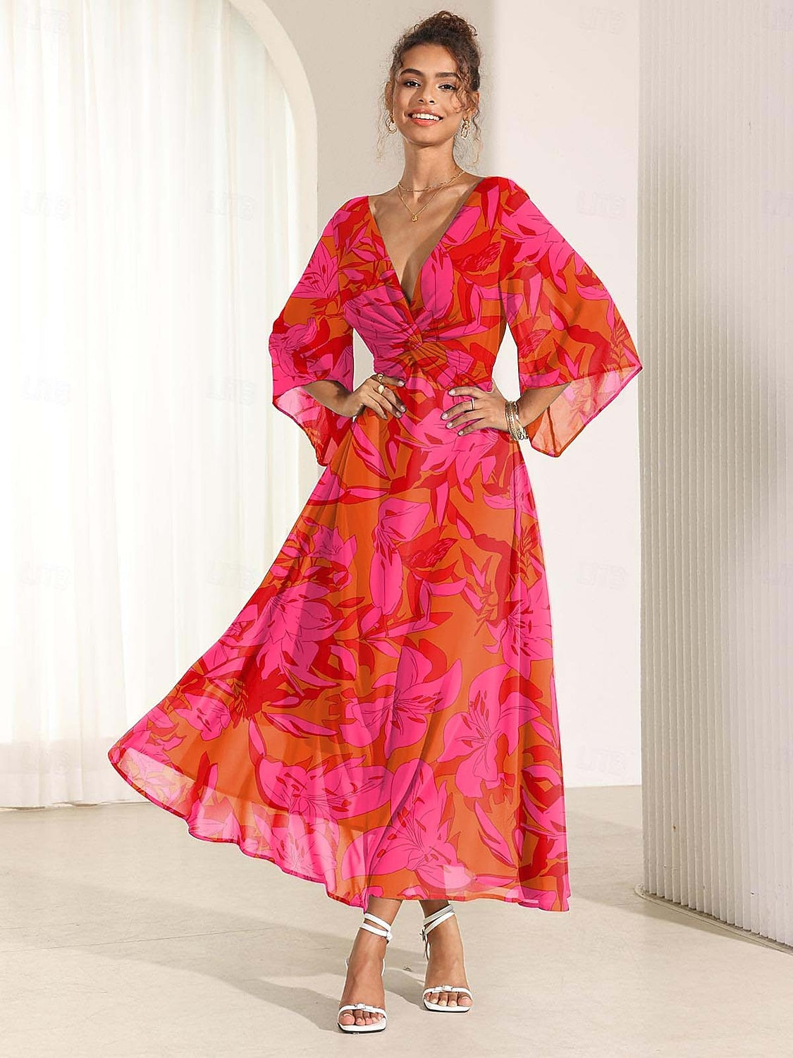 Twisted Ruffle Chiffon Maxi Dress
