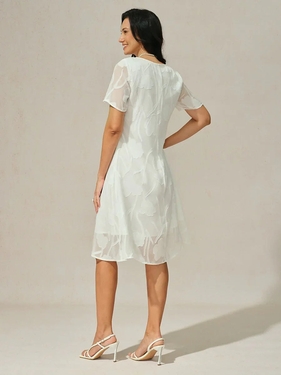 Floral Sheer Chiffon Knee-Length A Line Dress