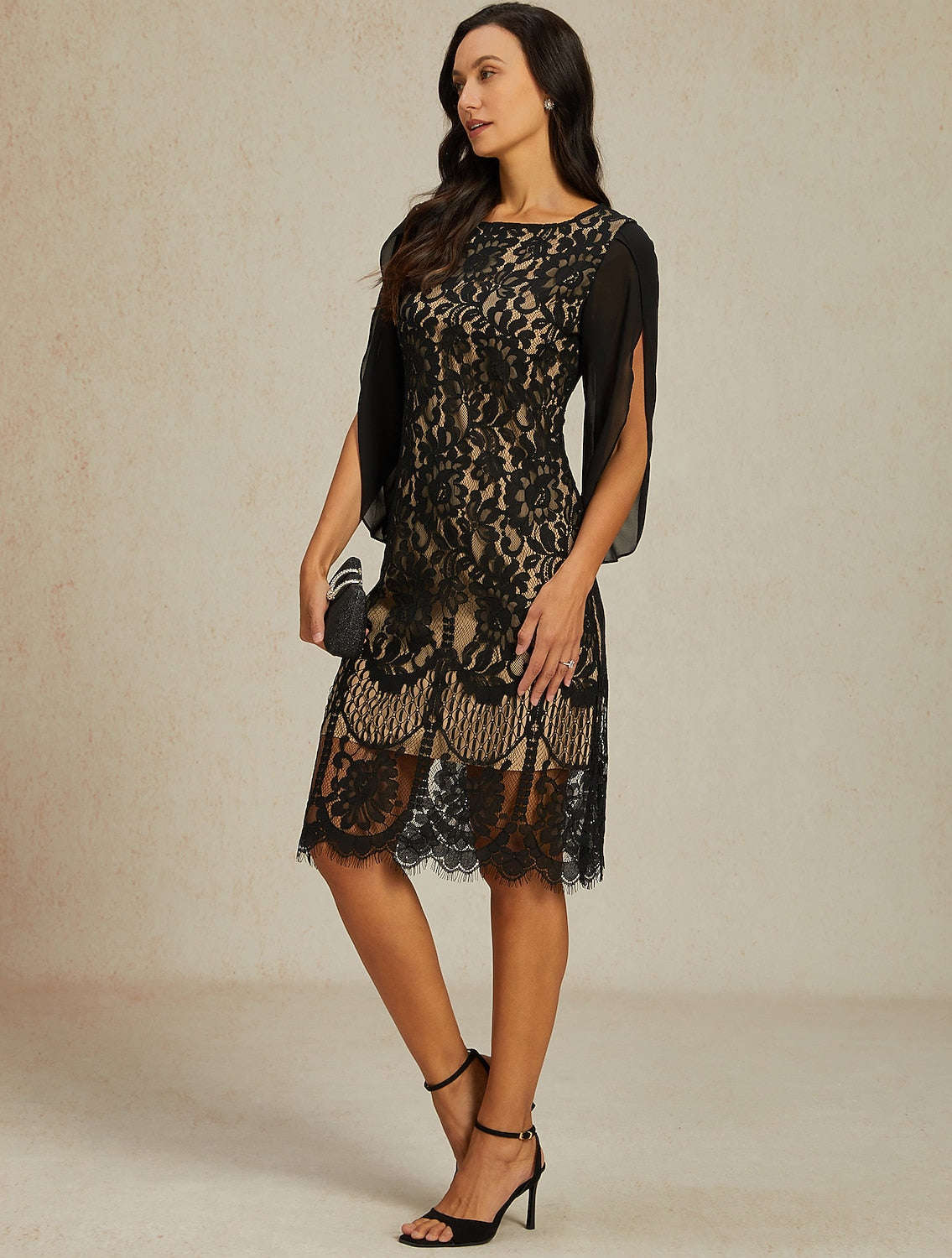 Elegant Split Sleeve Black Midi Dress