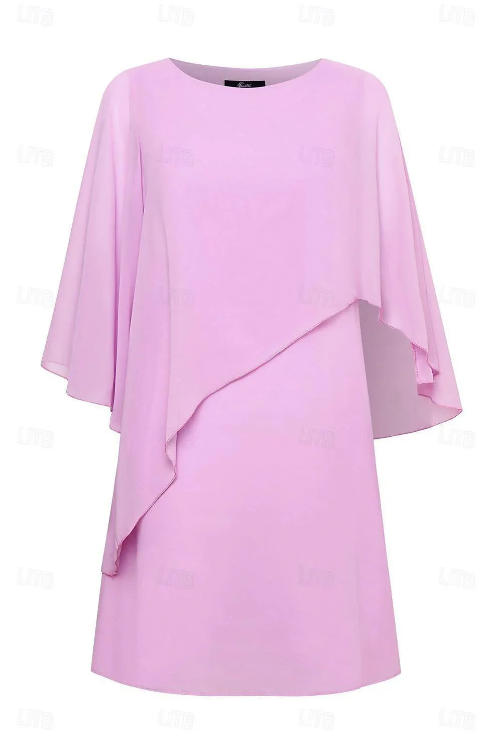 Pink Ruffle Flared Sleeve Chiffon Dress