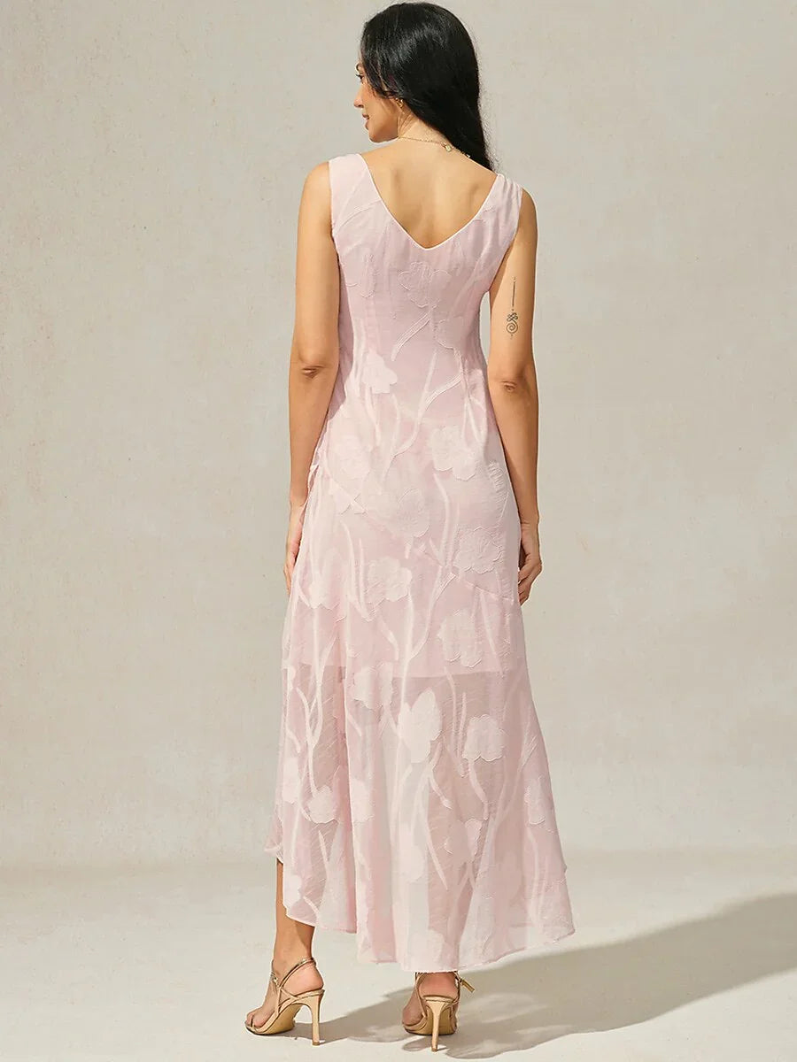 Floral Chiffon Evening Gown with Asymmetrical Hem