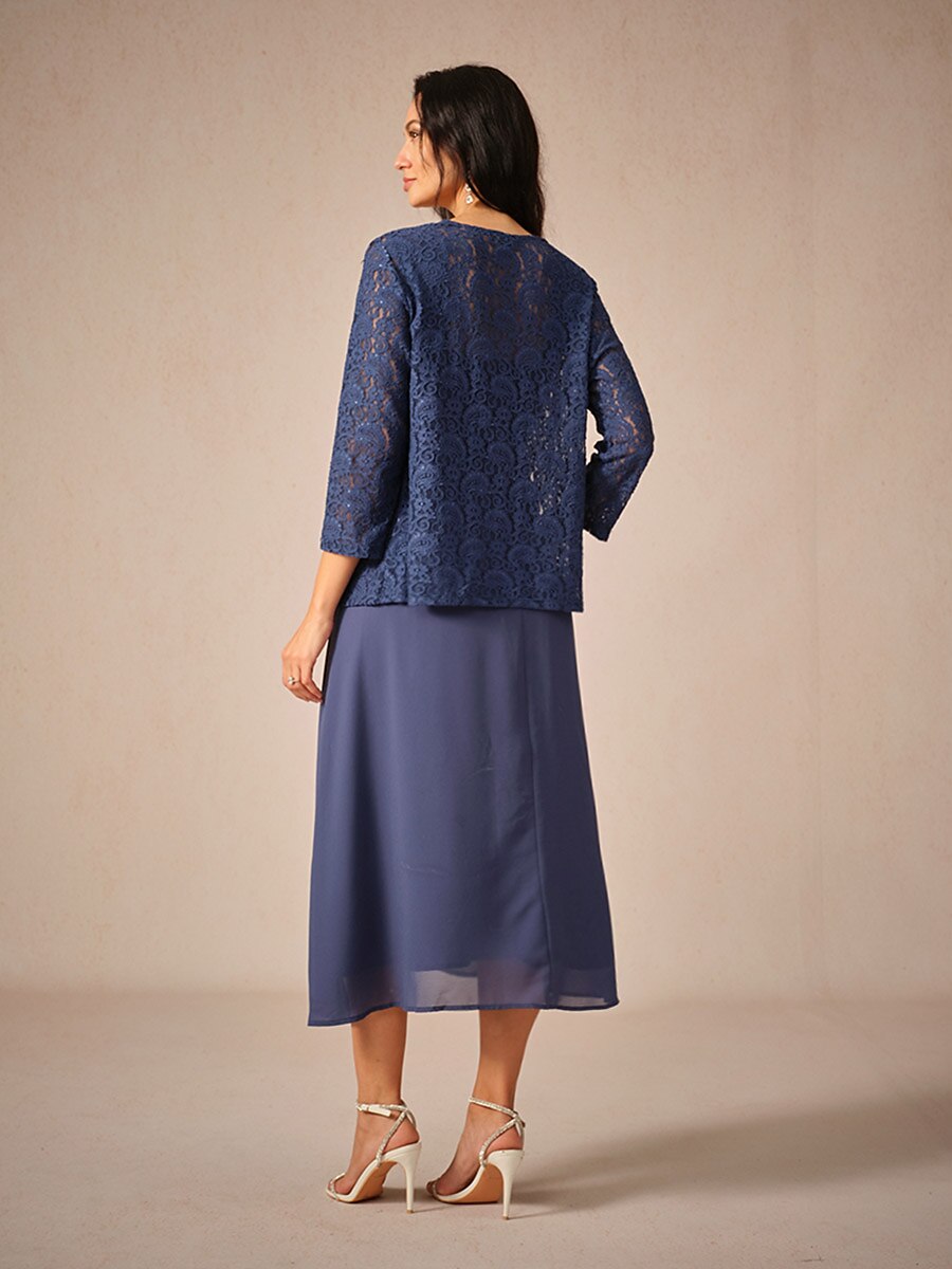 A Line Dress Semi Formal Lace Dress Set