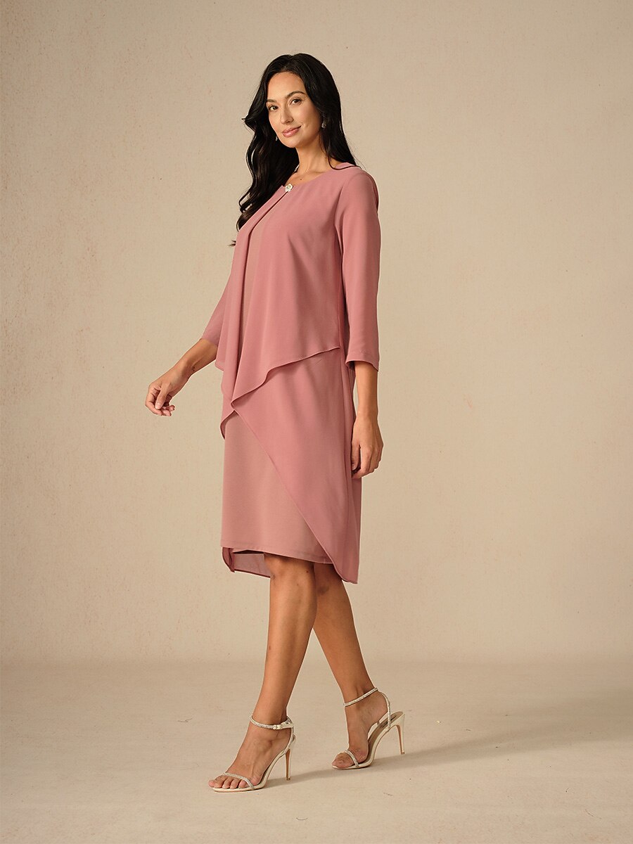 3/4 Sleeve Knee-Length Chiffon Dress with Rhinestone