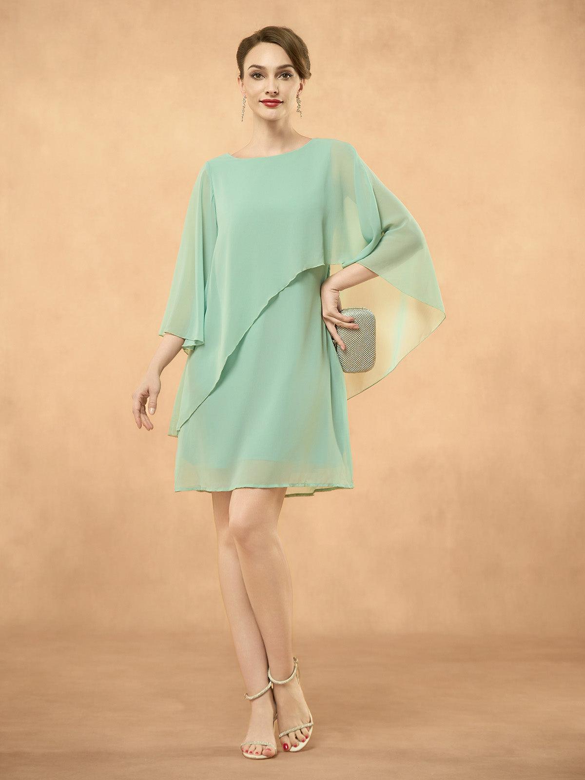 Batwing Sleeve Ruffle Chiffon Dress