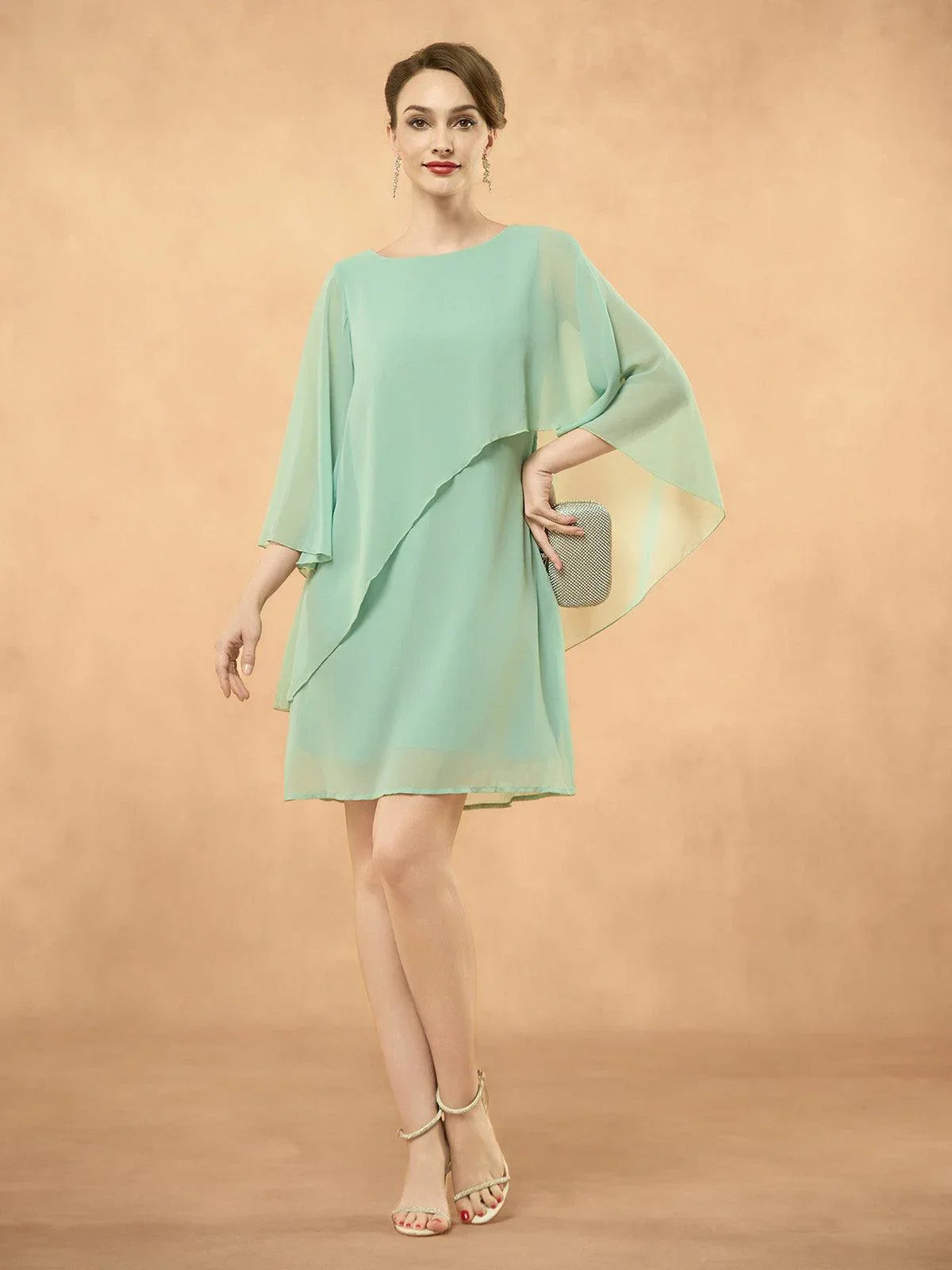 Batwing Sleeve Ruffle Chiffon Dress