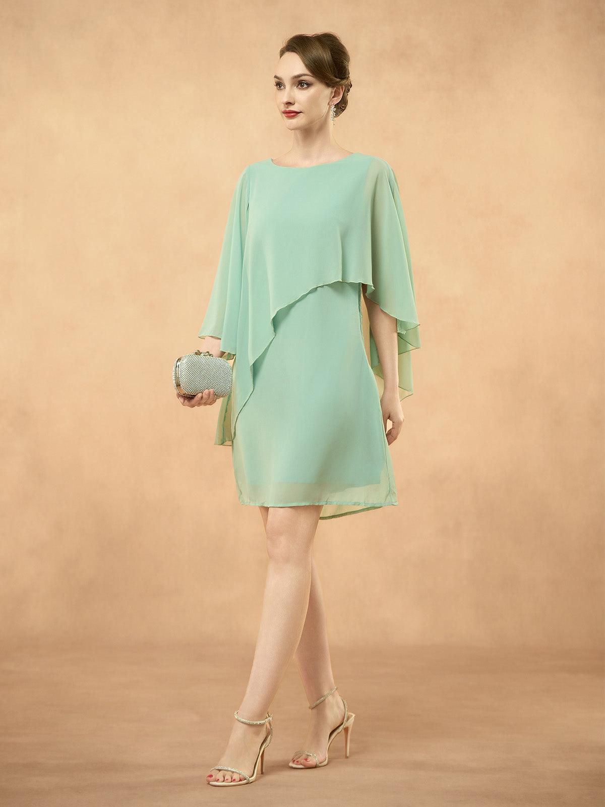 Batwing Sleeve Ruffle Chiffon Dress