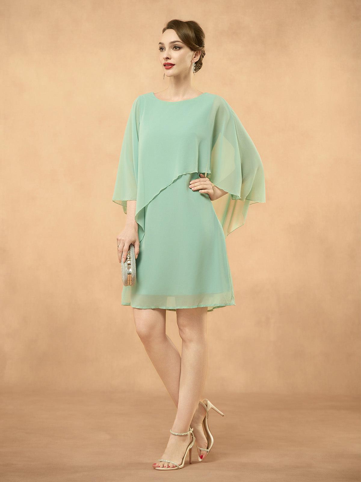 Batwing Sleeve Ruffle Chiffon Dress