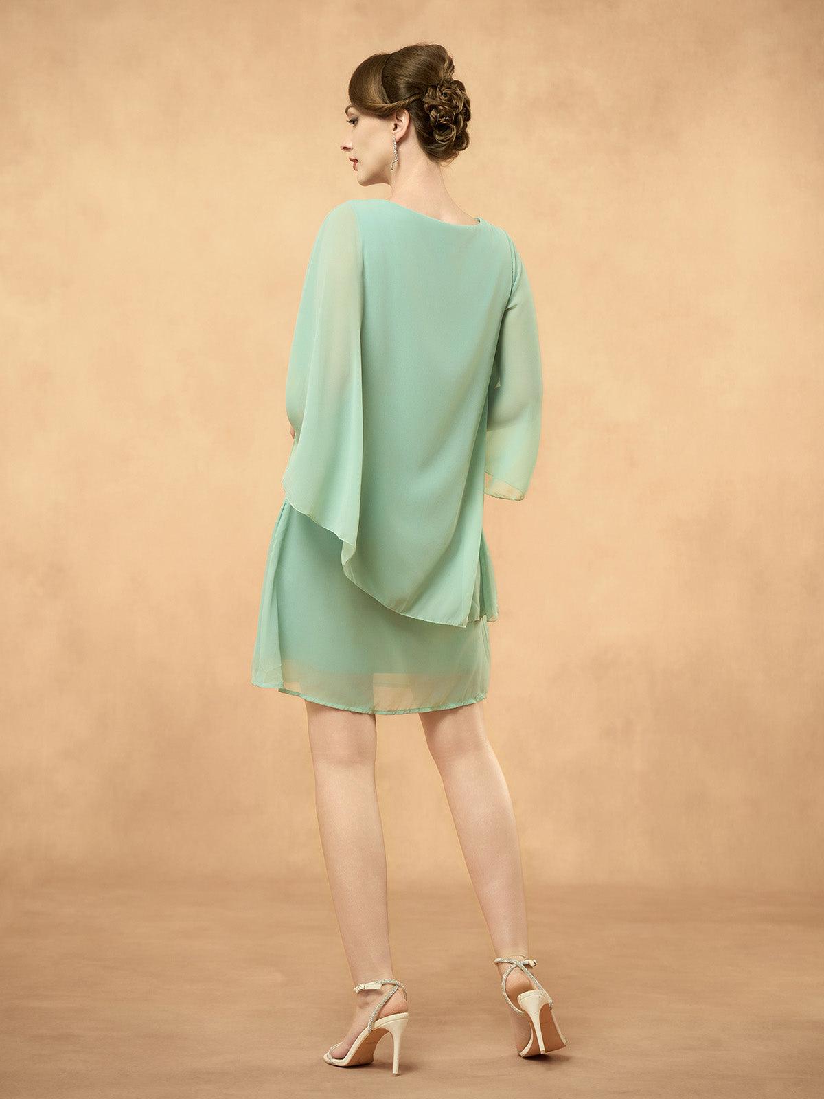 Batwing Sleeve Ruffle Chiffon Dress