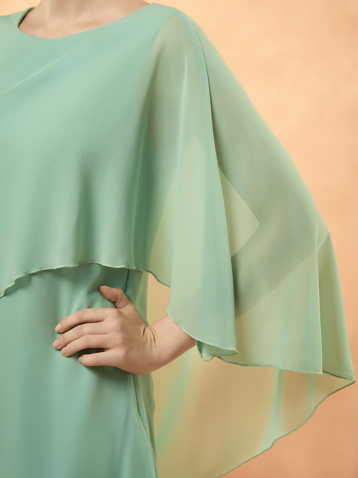 Batwing Sleeve Ruffle Chiffon Dress