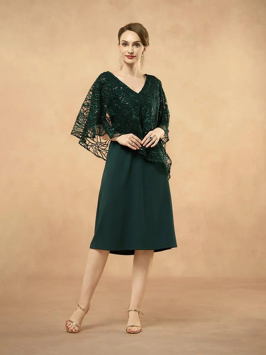 Sequin Elegant V Neck Knee Length Lace Dress