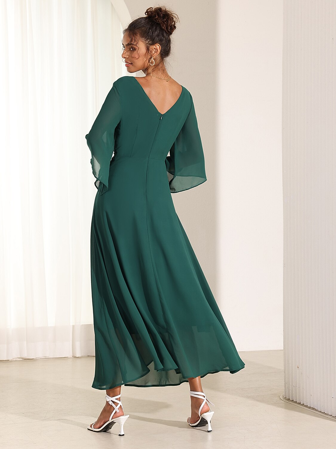Twisted Ruffle Chiffon Maxi Dress