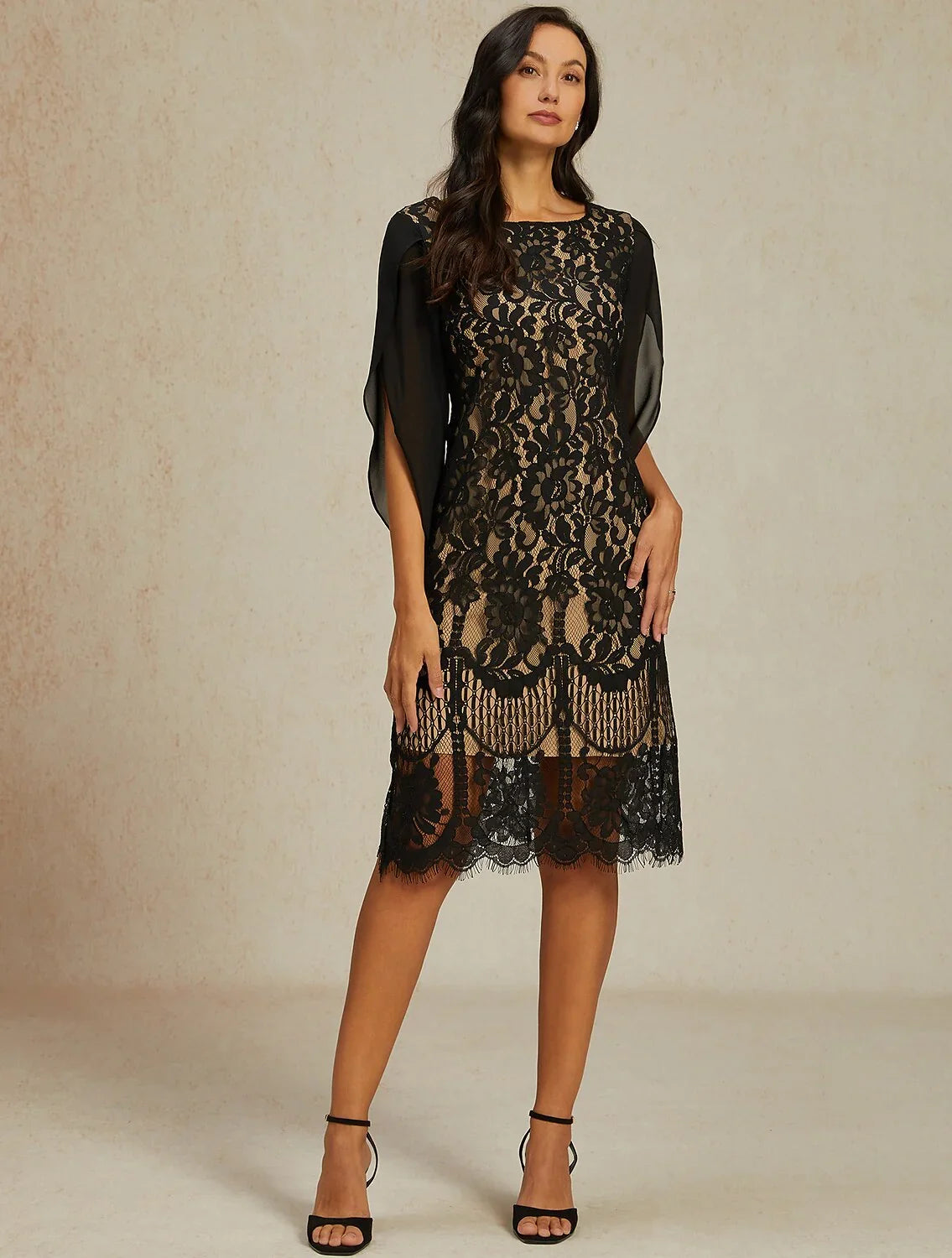 Elegant Split Sleeve Black Midi Dress