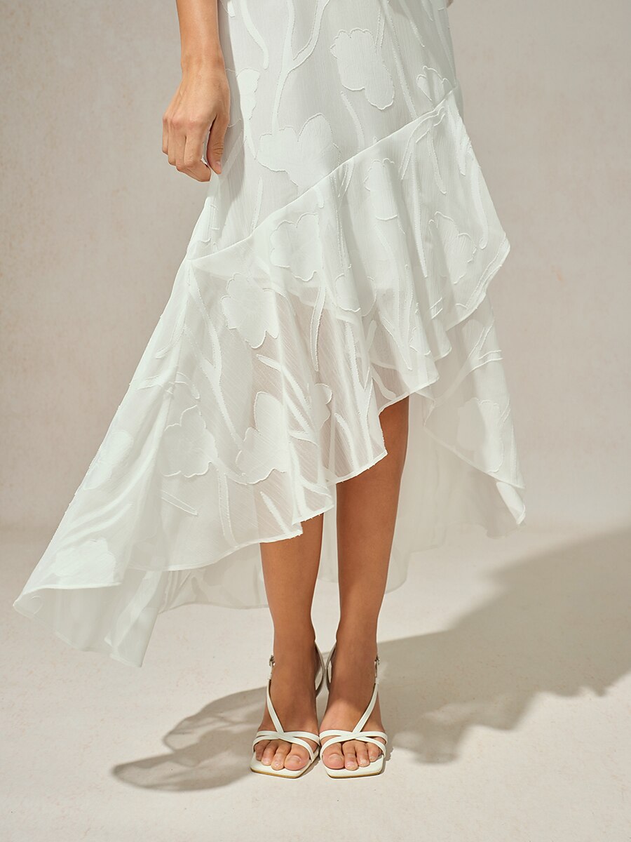 Floral Chiffon Evening Gown with Asymmetrical Hem