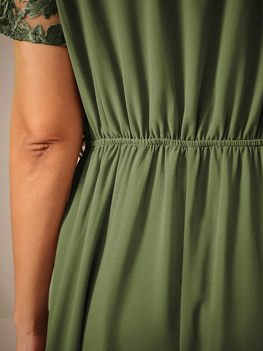 Contrast Lace Satin Midi Dress