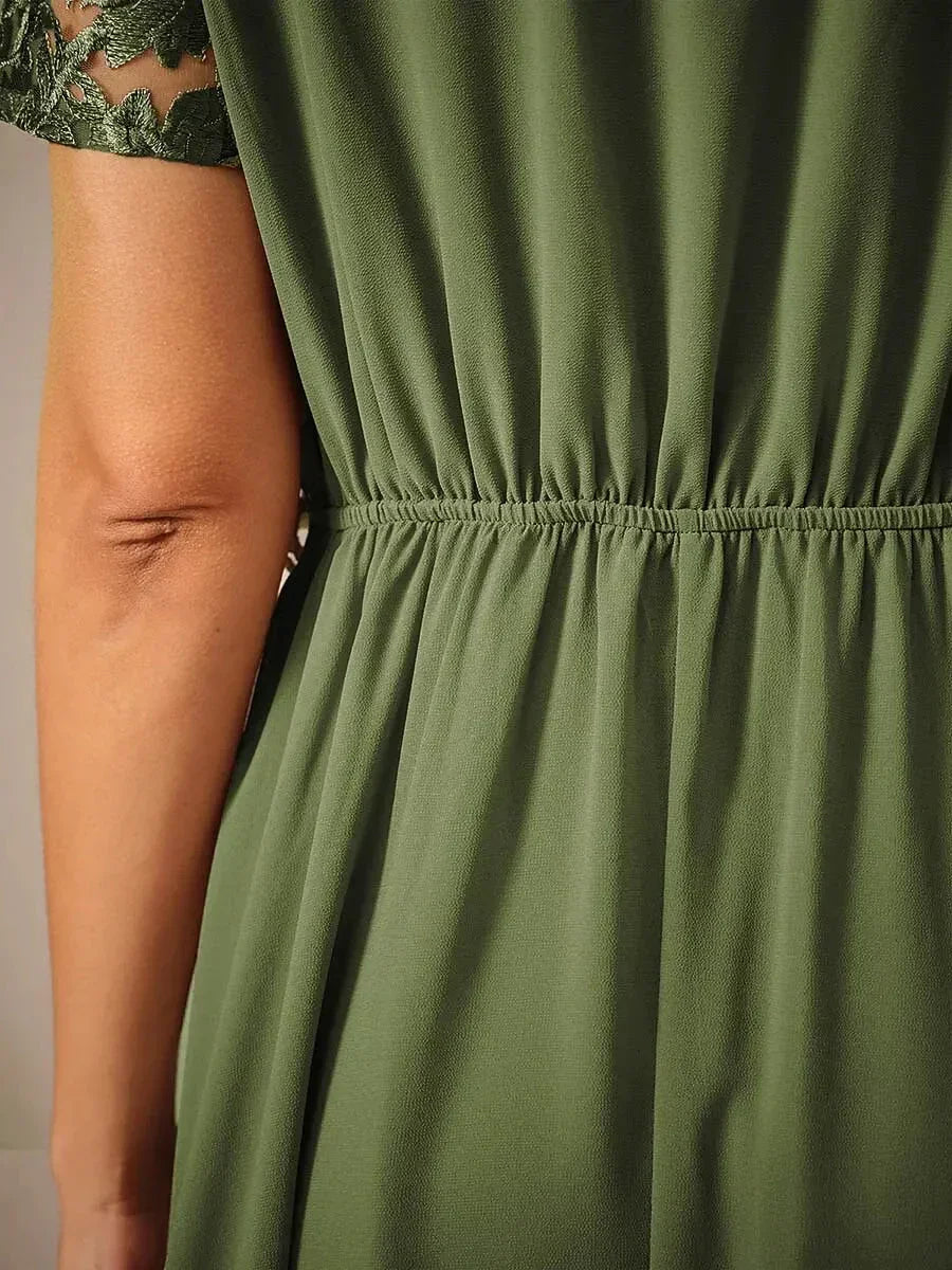 Contrast Lace Satin Midi Dress