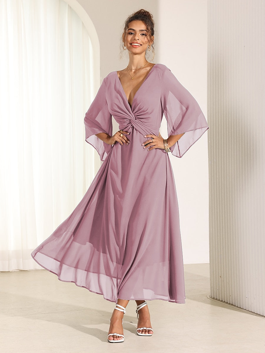 Twisted Ruffle Chiffon Maxi Dress