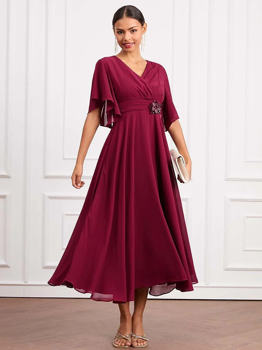 Formal Classic Wine Chiffon Dress